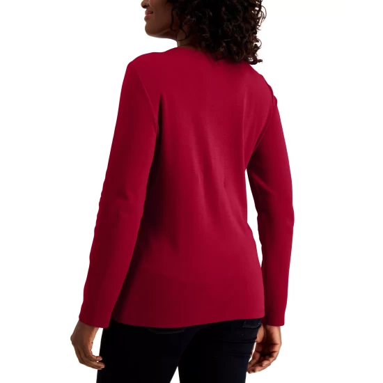 Best reviews of 👍 Karen Scott Long Sleeve Cotton Scoop-Neckline Top, Created For Macy's Chestnut Heather 😍 - Image 10