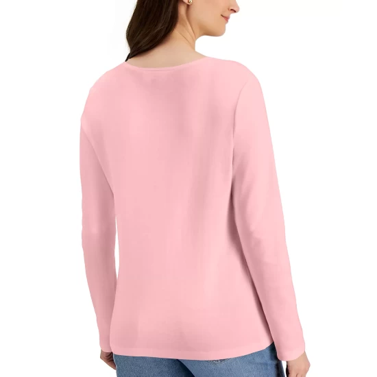 Best reviews of 👍 Karen Scott Long Sleeve Cotton Scoop-Neckline Top, Created For Macy's Chestnut Heather 😍 - Image 11