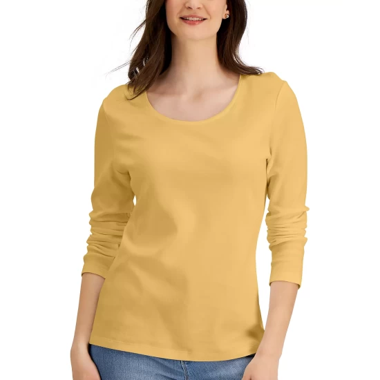 Best reviews of 👍 Karen Scott Long Sleeve Cotton Scoop-Neckline Top, Created For Macy's Chestnut Heather 😍 - Image 12