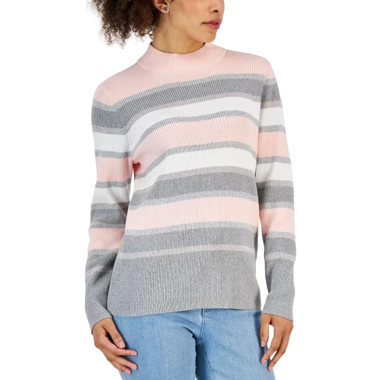 Deals ๐ Karen Scott ๐ฉ Women's Mock Neck Sydnie Stripe Sweater, Created For Macy's Crescendo Combo ๐ - Image 8
