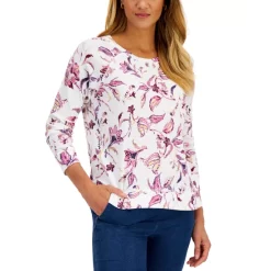Best deal ✔️ Karen Scott Petite Camo Fleur Top, Created For Macy's Malbec 💯