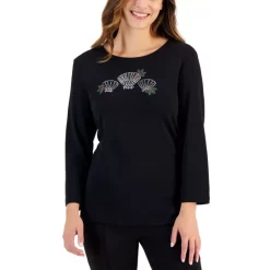 Best deal ✔️ Karen Scott 👩 Women's Crochet-Trim Top, Created For Macy's Boca Blush ⌛