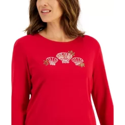 Best Pirce 🔔 Karen Scott Plus Size Puppy Love 3/4-Sleeve Top, Created For Macy's Deep Black 👍