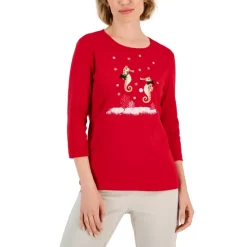 Outlet ๐งจ Karen Scott Petite Cotton Elbow-Sleeve T-Shirt, Created For Macy's Intrepid Blue โญ