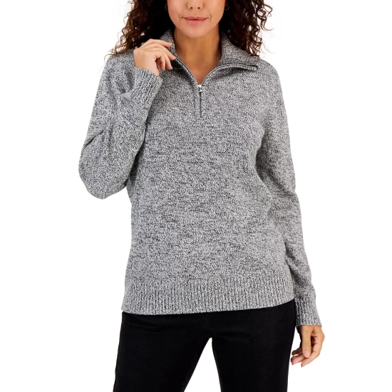 Best Pirce 💯 Karen Scott 👩 Women's Cotton Marl Zip Sweater, Created For Macy's New Navy Marl ⭐ - Image 2