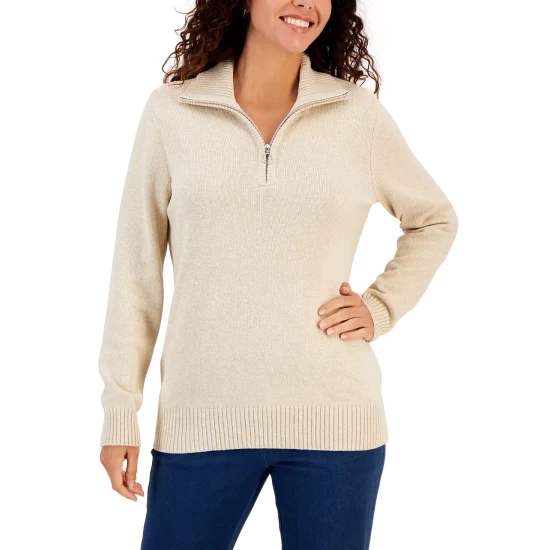 Best Pirce 💯 Karen Scott 👩 Women's Cotton Marl Zip Sweater, Created For Macy's New Navy Marl ⭐ - Image 3