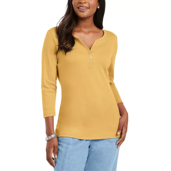 Discount 👍 Karen Scott Petite 3/4-Sleeve Henley 👕 Shirt, Created For Macy's Malbec 😀 - Image 6