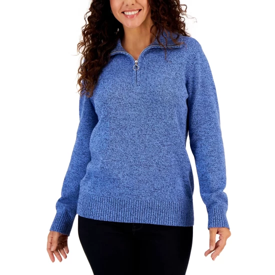 Best Pirce 💯 Karen Scott 👩 Women's Cotton Marl Zip Sweater, Created For Macy's New Navy Marl ⭐ - Image 5