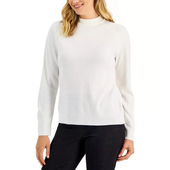 Best Pirce ⭐ Karen Scott Petite Mock Neck Zip-Back Sweater, Created For Macy's Merlot 🎁 - Image 3