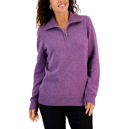 Best Pirce 💯 Karen Scott 👩 Women's Cotton Marl Zip Sweater, Created For Macy's New Navy Marl ⭐ - Image 6
