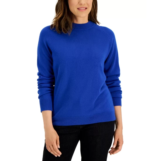 Best Pirce ⭐ Karen Scott Petite Mock Neck Zip-Back Sweater, Created For Macy's Merlot 🎁 - Image 9