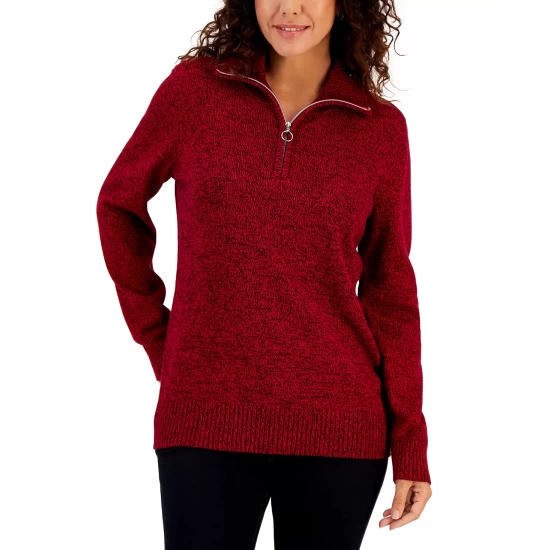 Best Pirce 💯 Karen Scott 👩 Women's Cotton Marl Zip Sweater, Created For Macy's New Navy Marl ⭐ - Image 8