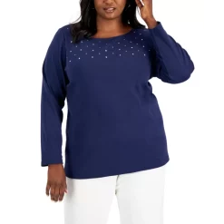 Best deal ❤️ Karen Scott Plus Size Embellished Reindeer-Graphic Top, Created For Macy's Deep Black 🧨