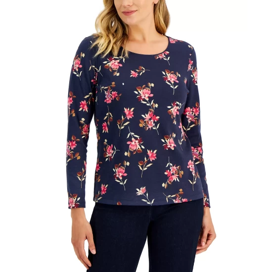 Budget 🛒 Karen Scott 👩 Women's Kristin Floral-Print Top, Created For Macy's Intrepid Blue 👍 - Image 4