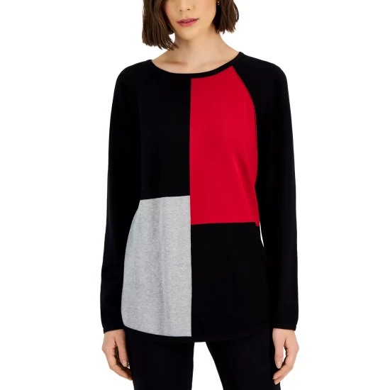 Buy ๐ Karen Scott Cotton Colorblocked Patchwork Sweater, Created For Macy's Deep Black ๐ - Image 2