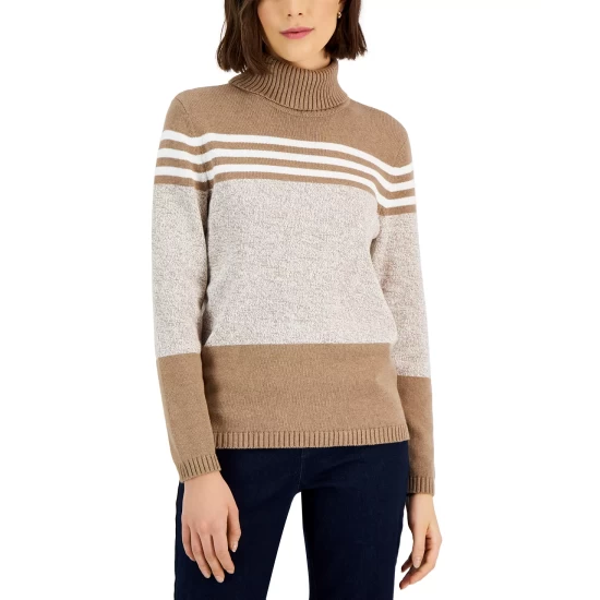 Coupon โ๏ธ Karen Scott Petite Printed Turtleneck Sweater, Created For Macy's New Red Amore Stripe ๐งจ - Image 2