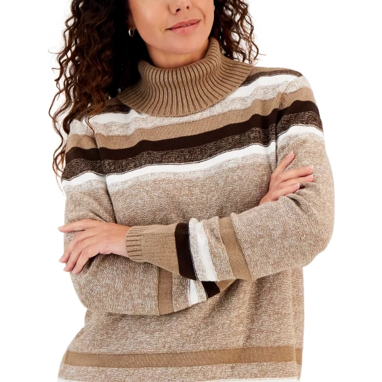 Coupon โ๏ธ Karen Scott Petite Printed Turtleneck Sweater, Created For Macy's New Red Amore Stripe ๐งจ - Image 8