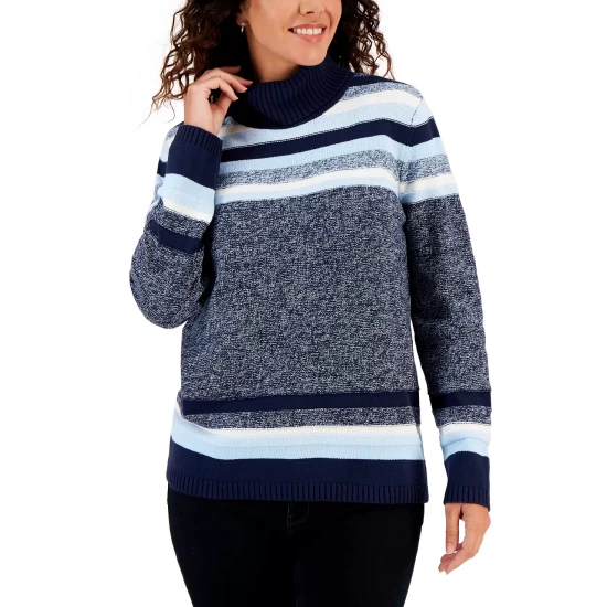 Coupon โ๏ธ Karen Scott Petite Printed Turtleneck Sweater, Created For Macy's New Red Amore Stripe ๐งจ - Image 9