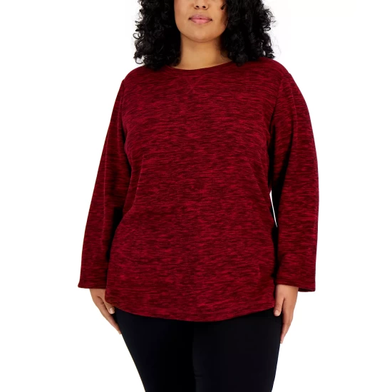 Buy ๐ Karen Scott Plus Size Space-Dyed Microfleece Top, Created For Macy's New Red Amore ๐ - Image 5