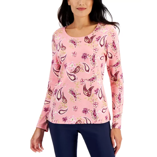 Outlet ❤️ Karen Scott 👩 Women's Park Paisley Printed Top, Created For Macy's Sea Pink ⭐ - Image 2