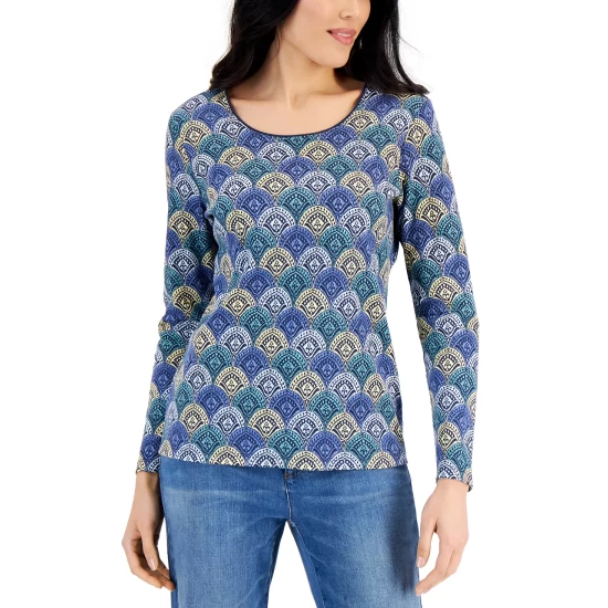 Promo ⌛ Karen Scott 👩 Women's Catalina Printed Top, Created For Macy's Intrepid Blue 😀 - Image 5