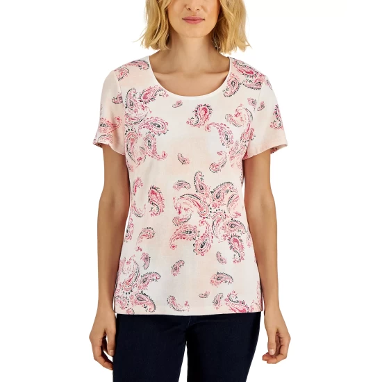 Best reviews of ๐ Karen Scott ๐ฉ Women's Paisley-Print Relaxed Scoop-Neck Top, Created For Macy's Bright White ๐ - Image 4