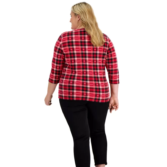 Cheapest ๐ Karen Scott Plus Size Printed Henley Top, Created For Macy's Ultra Blue โ - Image 4