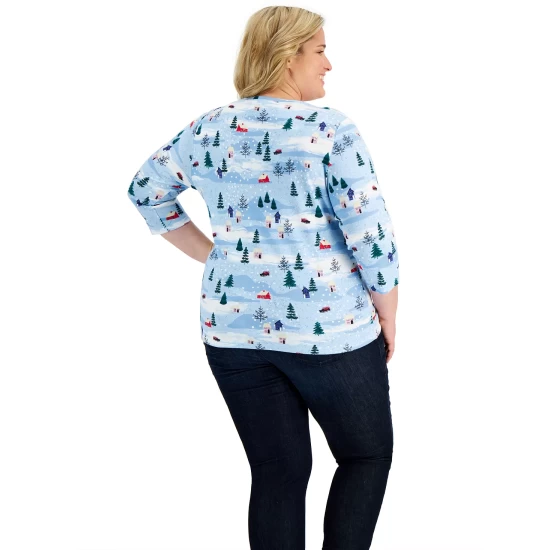Cheapest ๐ Karen Scott Plus Size Printed Henley Top, Created For Macy's Ultra Blue โ - Image 5