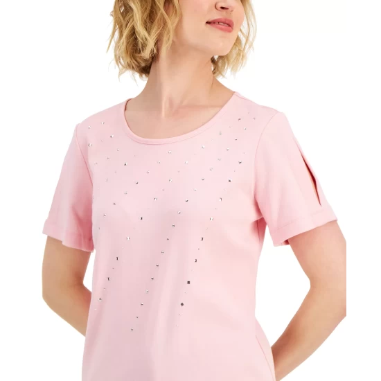 Cheapest ๐ Karen Scott ๐ฉ Women's Cotton Embellished Top, Created For Macy's Malbec ๐คฉ - Image 5
