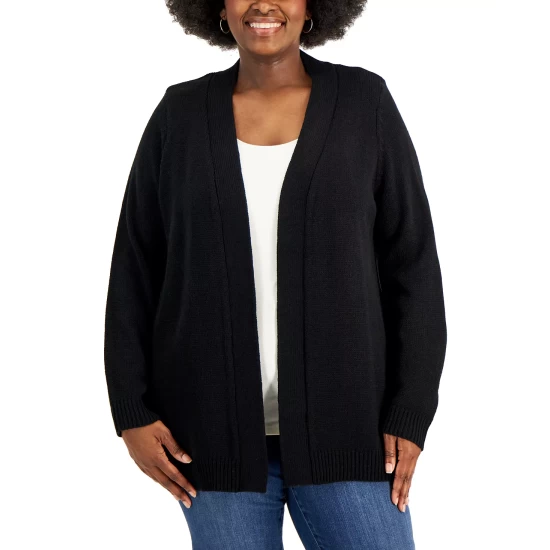 Budget 🔥 Karen Scott Plus Size Cardigan Sweater, Created For Macy's Charcoal Heather ⌛ - Image 4