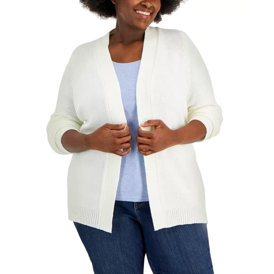 Budget 🔥 Karen Scott Plus Size Cardigan Sweater, Created For Macy's Charcoal Heather ⌛ - Image 5