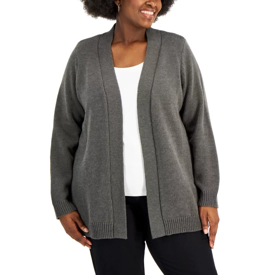 Budget 🔥 Karen Scott Plus Size Cardigan Sweater, Created For Macy's Charcoal Heather ⌛ - Image 6