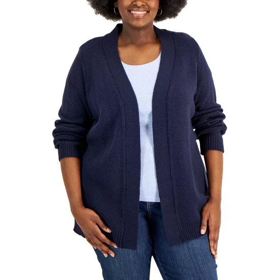 Budget 🔥 Karen Scott Plus Size Cardigan Sweater, Created For Macy's Charcoal Heather ⌛ - Image 7