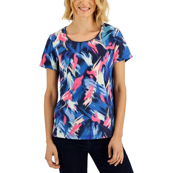 Coupon ๐ Karen Scott ๐ฉ Women's Retro Wash Printed Relaxed Top, Created For Macy's Intrepid Blue ๐ฏ - Image 4