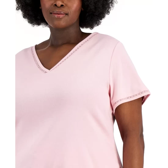 Top 10 🎉 Karen Scott Plus Size Cotton Crochet-Trimmed Top, Created For Macy's Boca Blush ❤️ - Image 4