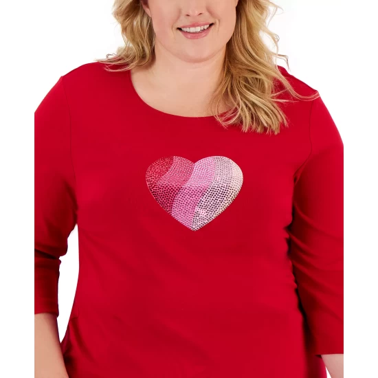 Buy ๐ Karen Scott Plus Size Rhinestone Heart Top, Created For Macy's Deep Black ๐ฅ - Image 5