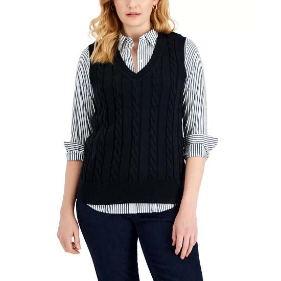 Hot Sale ๐ Karen Scott Petite Cotton Traditional Sweater Vest, Created For Macy's New Red Amore ๐ฅฐ - Image 2