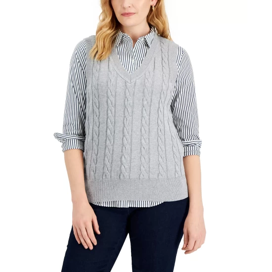 Hot Sale ๐ Karen Scott Petite Cotton Traditional Sweater Vest, Created For Macy's New Red Amore ๐ฅฐ - Image 5