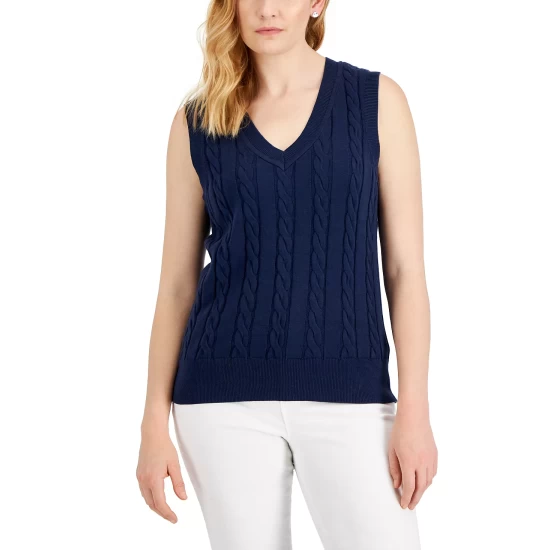 Hot Sale ๐ Karen Scott Petite Cotton Traditional Sweater Vest, Created For Macy's New Red Amore ๐ฅฐ - Image 6