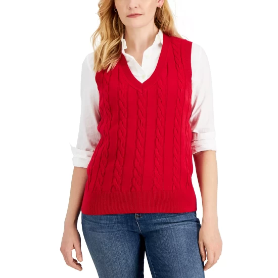 Hot Sale ๐ Karen Scott Petite Cotton Traditional Sweater Vest, Created For Macy's New Red Amore ๐ฅฐ - Image 7