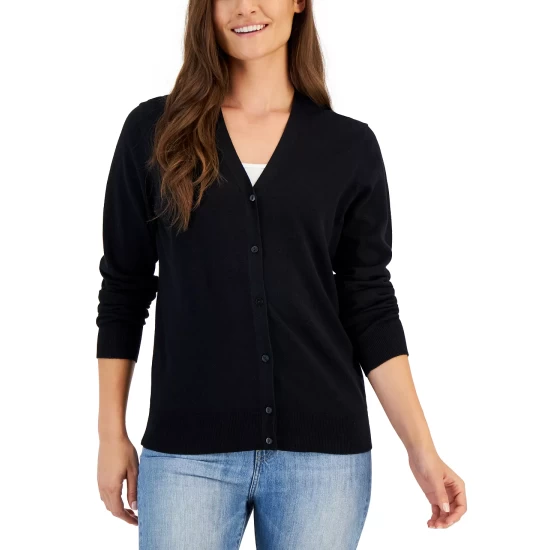 Best Pirce 🔔 Karen Scott 👩 Women's V-Neck Cardigan, Created For Macy's Cassis ✨ - Image 2