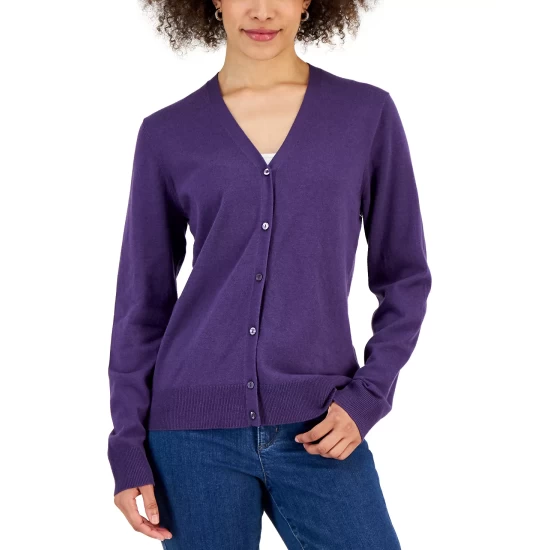 Best Pirce 🔔 Karen Scott 👩 Women's V-Neck Cardigan, Created For Macy's Cassis ✨ - Image 5