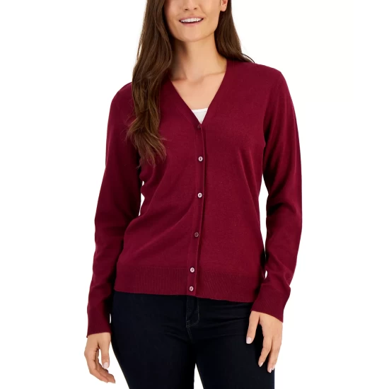 Best Pirce 🔔 Karen Scott 👩 Women's V-Neck Cardigan, Created For Macy's Cassis ✨ - Image 6
