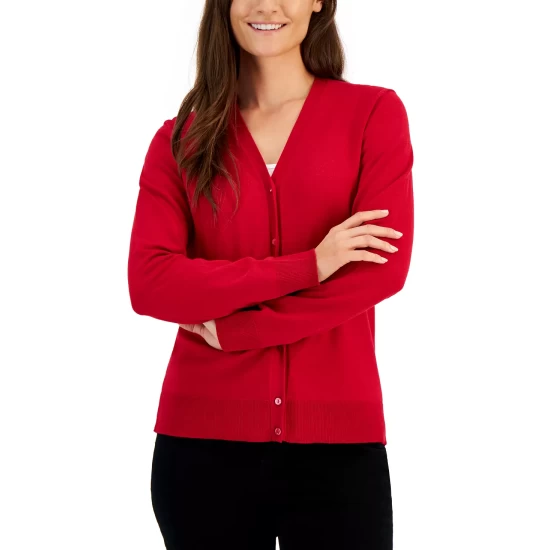 Best Pirce 🔔 Karen Scott 👩 Women's V-Neck Cardigan, Created For Macy's Cassis ✨ - Image 7