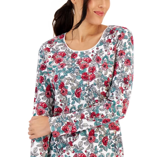 Coupon ๐งจ Karen Scott ๐ฉ Women's-Long Sleeve Floral-Print Top, Created For Macy's Winter White ๐ - Image 4