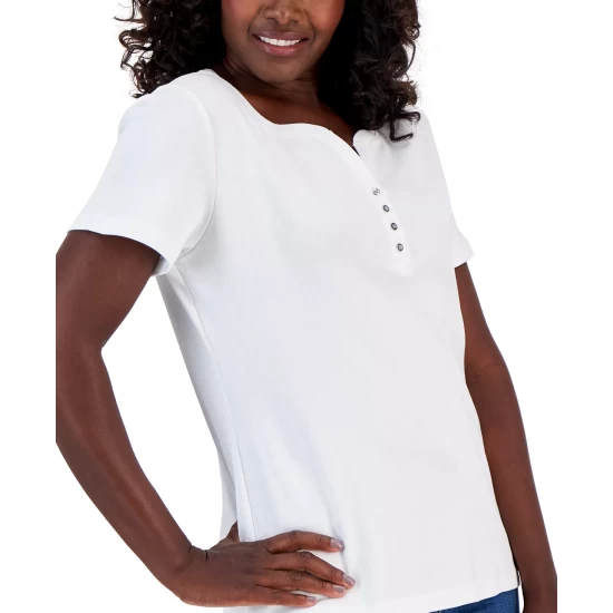 New ๐ฏ Karen Scott Short Sleeve Henley Top, Created For Macy's Soft Pink โญ - Image 5