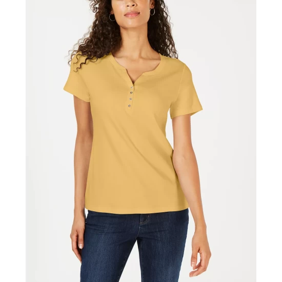 New ๐ฏ Karen Scott Short Sleeve Henley Top, Created For Macy's Soft Pink โญ - Image 9