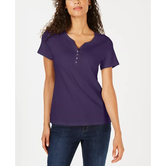 New ๐ฏ Karen Scott Short Sleeve Henley Top, Created For Macy's Soft Pink โญ - Image 10