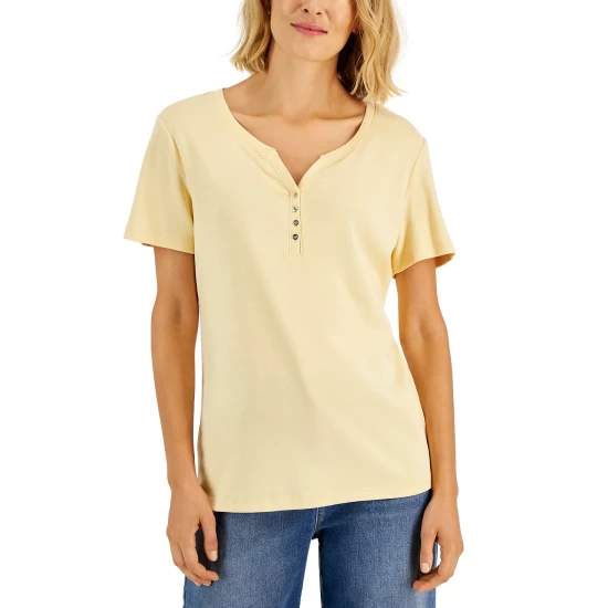 New ๐ฏ Karen Scott Short Sleeve Henley Top, Created For Macy's Soft Pink โญ - Image 14