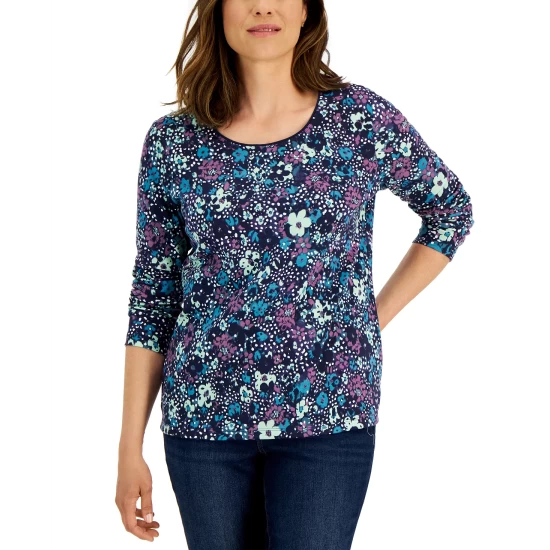 Cheap โญ Karen Scott ๐ฉ Women's Camo Fleur Top, Created For Macy's Intrepid Blue ๐ - Image 4